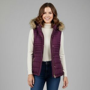 Special One Burgundy Puffer Vest with Faux Fur Rimmed Hood - Size Junior XL